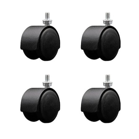 Service Caster 2'' Floor Safe Black Hooded Twin Wheel Caster 5/16 Threaded Stem, 4PK SCC-TS02S50D-NYU-FB-5161812-4